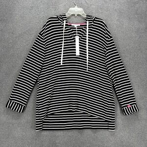 Jane Delancey Top‎ Womens Large Black Striped Boho Shirt Hooded Tunic
